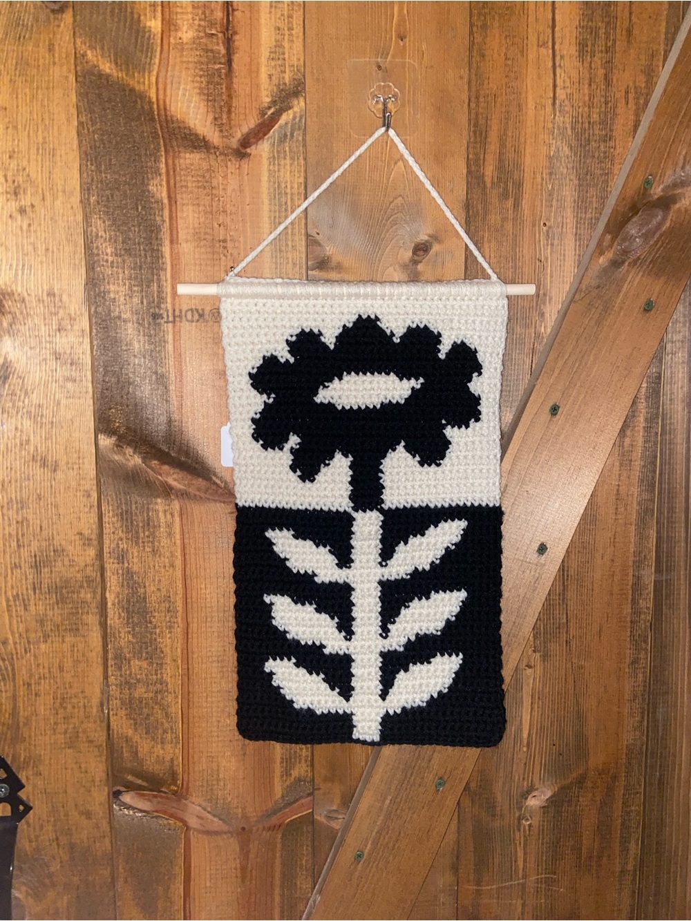 Handmade (BY ME!) Black and Cream Crochet Floral Wall Hanging